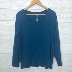 St Johns Bay Women's 2X Essential Tee Long Sleeve V Neck Blue 100% Cotton Casual